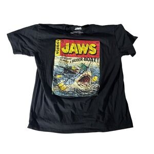 Jaws Movie Graphic T-Shirt Mens XL‎ Black Comic Book Bigger Boat Shark Print Tee